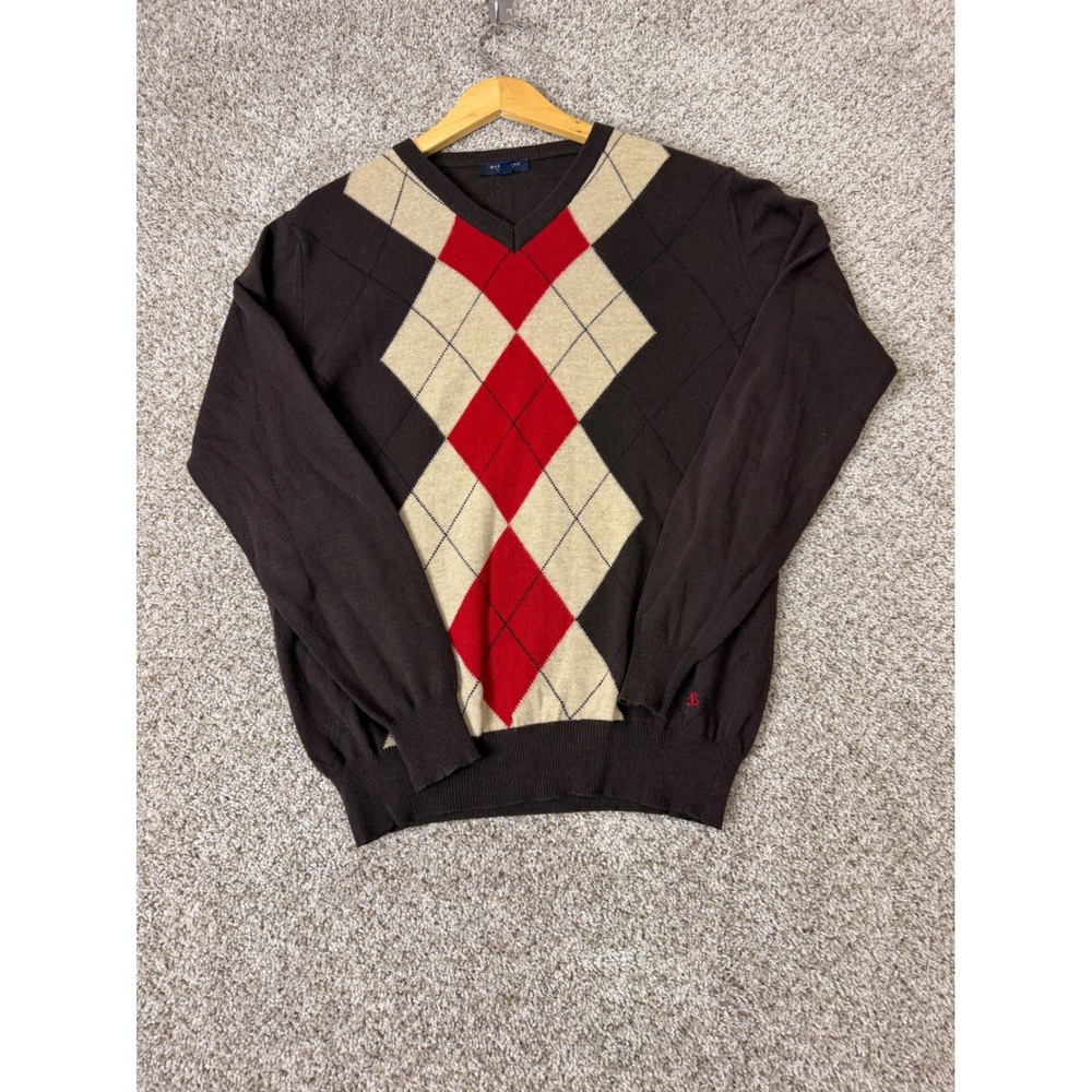 Burberry London Mens Argyle V-Neck Sweater Brown Red Tan Made in Italy Small - Picture 6 of 7
